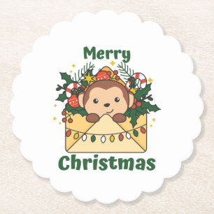 Monkey Christmas Letter Winter Animals Monkeys Untersetzer