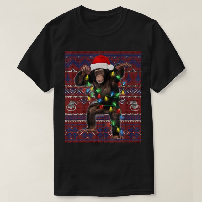 Monkey Christmas Lights Ugly Sweater Goat Lover Gi T-Shirt (Design vorne)