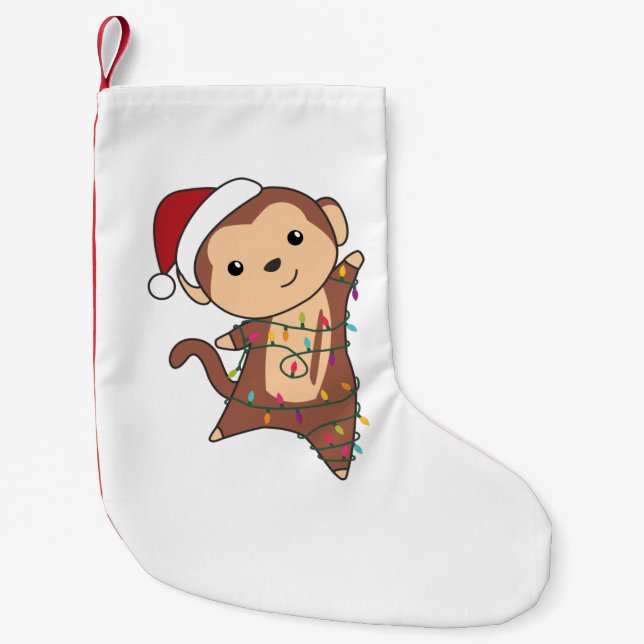 Monkey Christmas Snow Winter Animals Monkeys Adult Kleiner Weihnachtsstrumpf (Vorderseite)