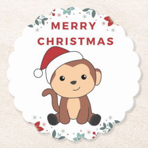 Monkey Christmas Snow Winter Animals Monkeys Paper Untersetzer