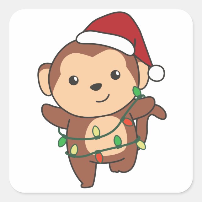 Monkey Christmas Winter Animals Affen Square Sti Quadratischer Aufkleber (Vorderseite)