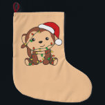 Monkey Christmas Winter Tiere Affen große Chri Großer Weihnachtsstrumpf<br><div class="desc">Der Affe zu Weihnachten mit Feenlicht. Hübsche Tiere mit Geschenken und Schnee für den Urlaub. Ein süßes Weihnachtsgrüßen. Affen sind niedliche Tiere und perfekt zu Weihnachten.</div>