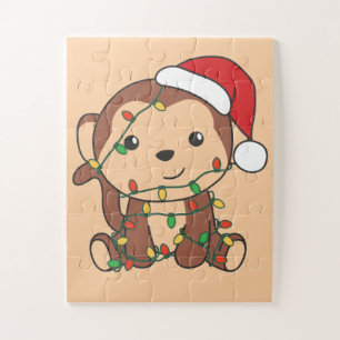 Monkey Christmas Winter Tiere Affen Jigsaw Puz Puzzle