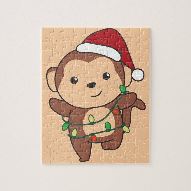 Monkey Christmas Winter Tiere Affen Jigsaw Puz Puzzle (Vertikal)