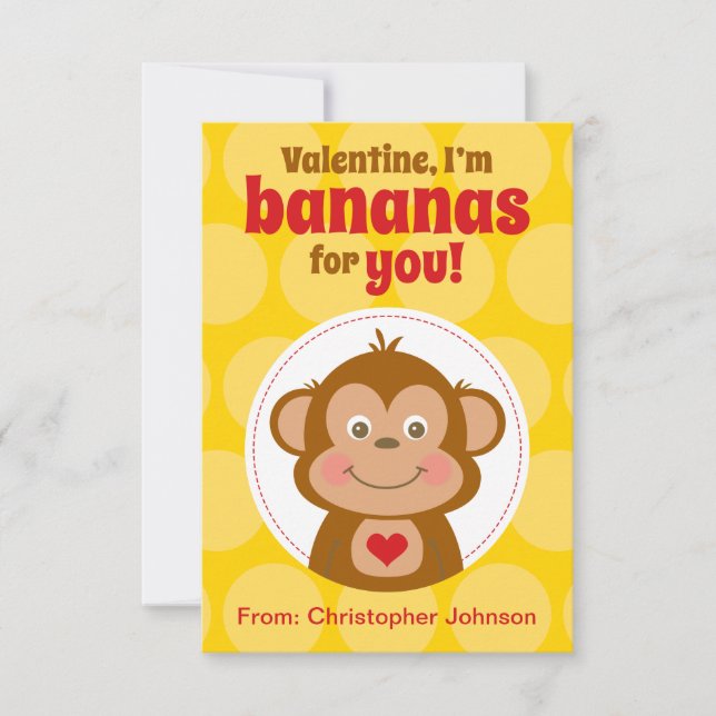Monkey Classroom Valentine Karten für Kinder (Vorderseite)