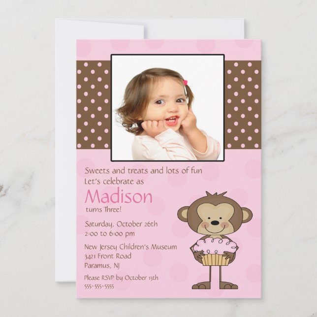 Monkey Cupcake Einladung (Vorderseite)