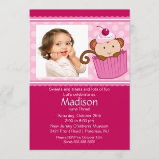 Monkey Cupcake Foto Geburtstagseinladung Einladung