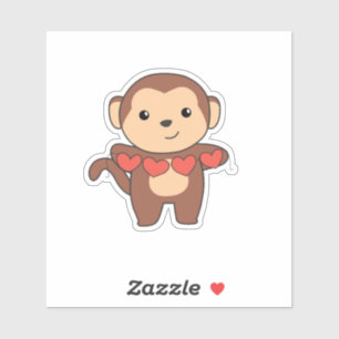 Monkey Cute Animals With Hearts Favorite Animal Aufkleber