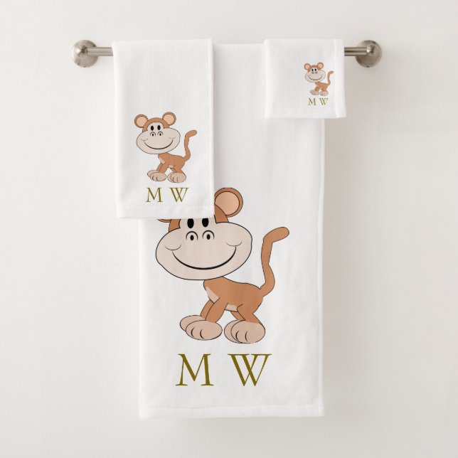 Monkey Design Monogrammed Badhandtuch Set (Insitu)