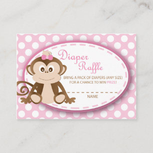 Monkey Diaper Raffle Tickets-Baby Girl Begleitkarte