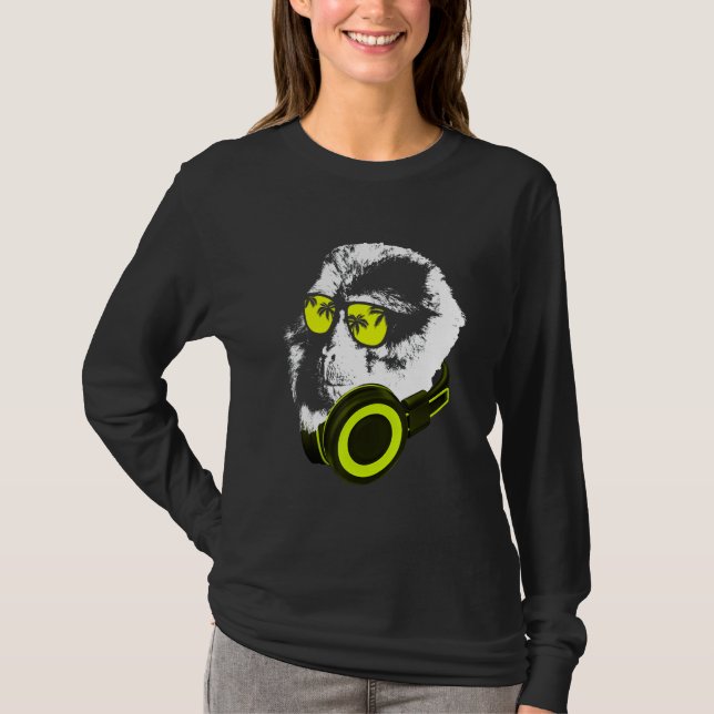 Monkey Dj With Headphones And Sunglasses  Party T-Shirt (Vorderseite)