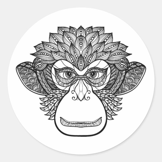 Monkey Doodle Face Runder Aufkleber (Vorderseite)