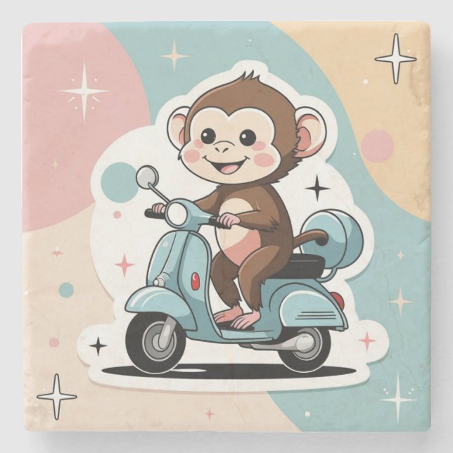 Monkey driving a scooter steinuntersetzer (Vorderseite)