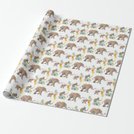 Monkey Elephant Balloon Party Birthday Gift Wrap Geschenkpapier