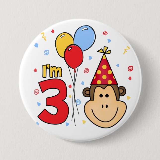 Monkey Face 3. Geburtstag Button (Vorderseite)