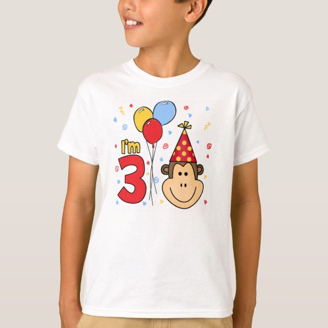 Monkey Face 3. Geburtstag T-Shirt (Vorderseite)