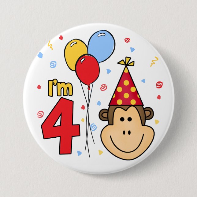 Monkey Face 4. Geburtstag Button (Vorderseite)