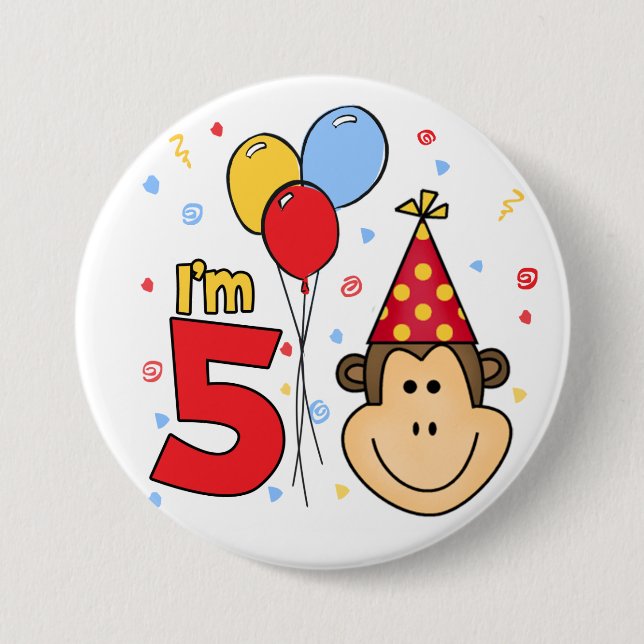 Monkey Face 5. Geburtstag Button (Vorderseite)