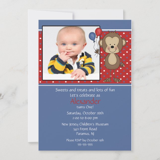 Monkey Foto Geburtstag Einladung (Vorderseite)