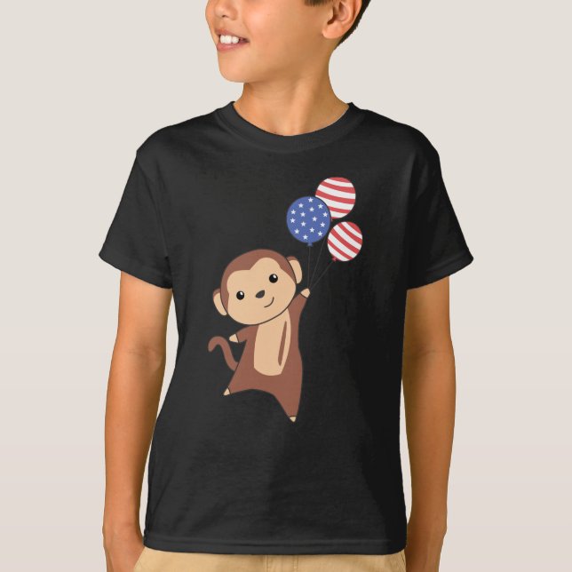 Monkey Funny Monkey 4. Juli Amerikanische Flagge T-Shirt (Vorderseite)