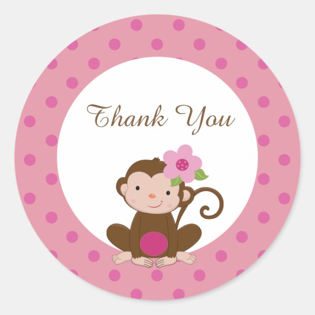 Monkey Girl Baby Shower Gefallen Tags Sticker (Vorderseite)