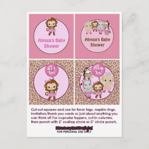 MONKEY Girl Babydusche Cupcake Topper Tu Niedlich Einladungspostkarte