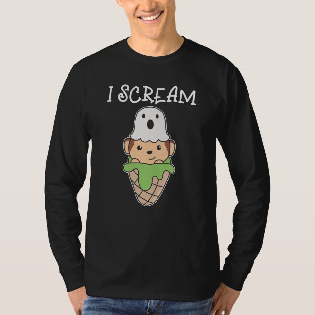 Monkey Halloween Ghost I Schrei Eispuff T-Shirt (Vorderseite)