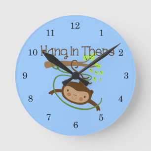 Monkey Hang in There Runde Wanduhr