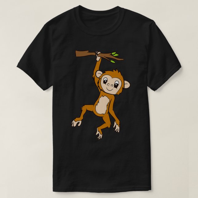 Monkey Hanging On Branch Ape Kids Cute Monkey Pull T-Shirt (Design vorne)