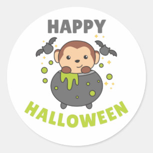 Monkey Happy Halloween Cauldron Bat Classic Runde Runder Aufkleber
