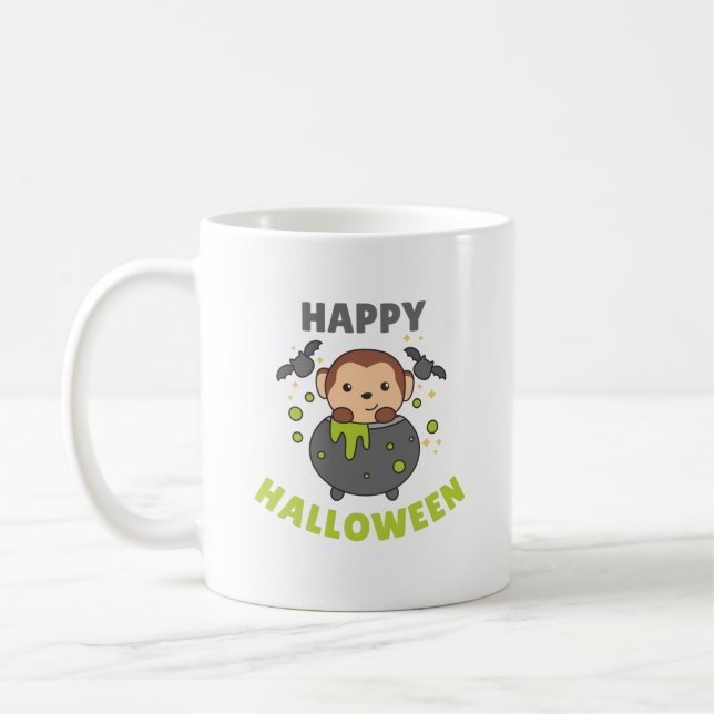 Monkey Happy Halloween Cauldron Bat Kaffeetasse (Links)