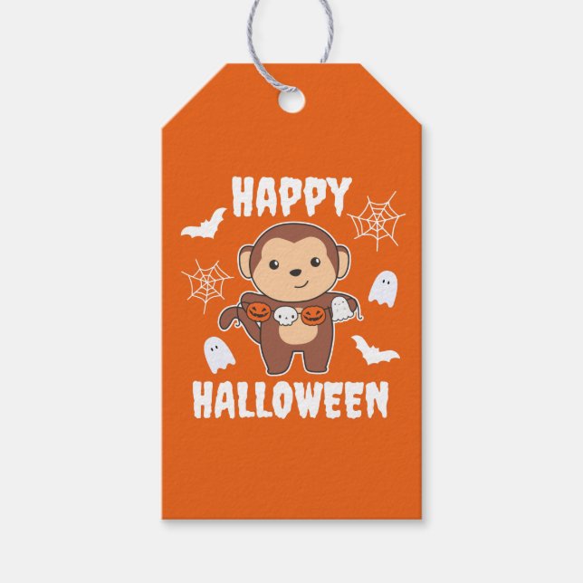 Monkey Happy Halloween Pumpkin Bat Kostüm Geschenkanhänger (Vorderseite)