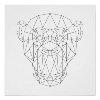 Monkey Head Geometrie Schwarz & Weiß Moderne Kunst Poster
