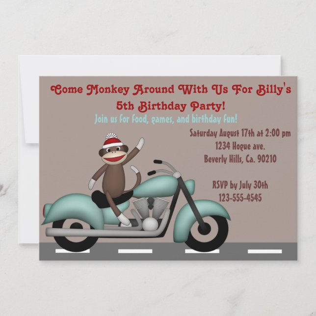Monkey herum Motorrad-Geburtstag Einladung (Vorderseite)
