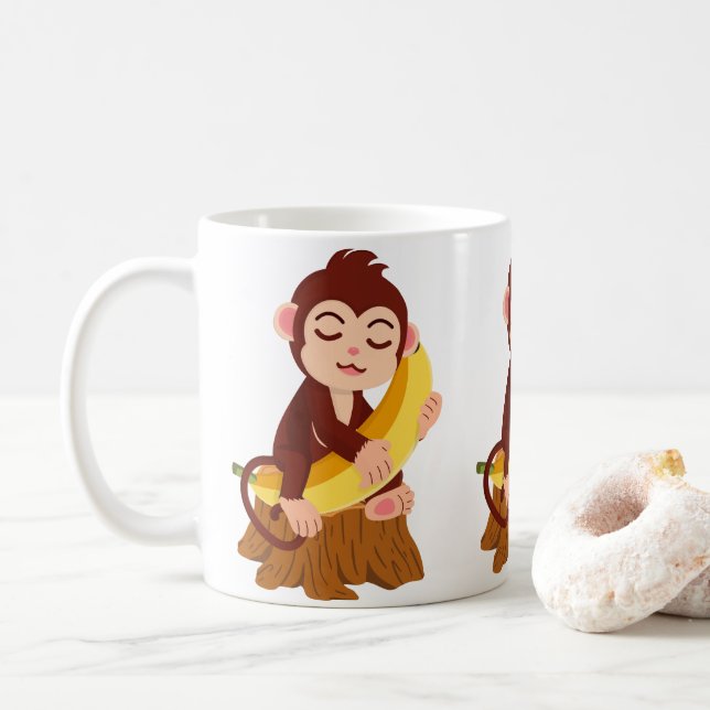 Monkey Holding Banana Cartoon Kaffeetasse (Mit Donut)