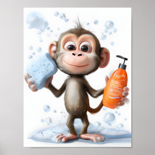 Monkey Illustration, Funny Bath Art, spielerisch Poster