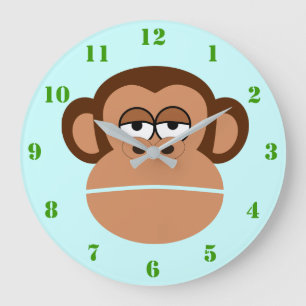 MONKEY ILLUSTRATION MIT GRÜNEN NUMMERN FÜR KINDE GROßE WANDUHR