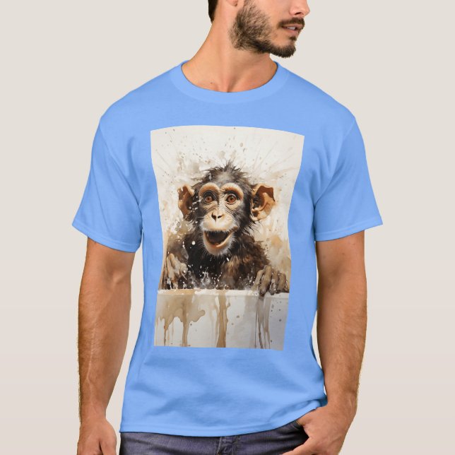 Monkey in bathtub Funny animal art family T-Shirt (Vorderseite)