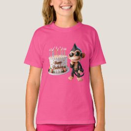 Monkey in Dark Glasses with a Big Cake, Happy Bir T-Shirt