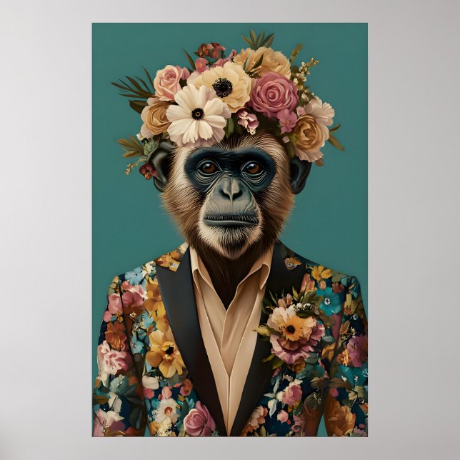 Monkey In Suit Poster, Monkey Portrait, Monkey Oil Poster (Vorne)