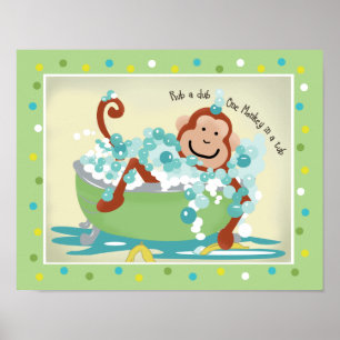 Monkey in Tub Badezimmer Kunst - Brauner Mond Poster