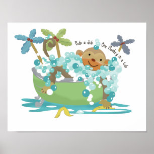 Monkey in Tub Badezimmer Kunst Prinz - Dunkelbraun Poster