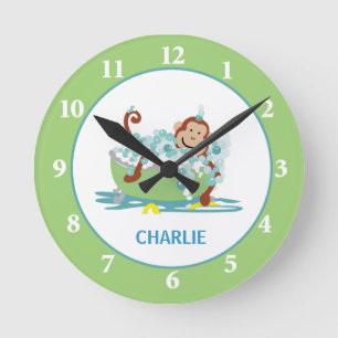 Monkey In Tub Wall Clock - Monkey Bathroom Clock Runde Wanduhr