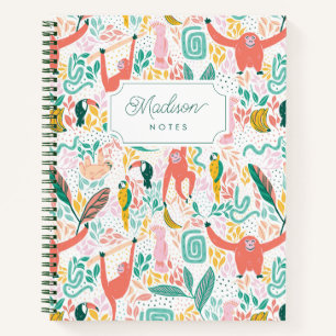 Monkey Jungle Animals Tropical Blätter Notizbuch