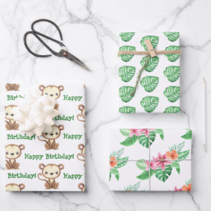 Monkey Jungle Wrapping Paper Set Geschenkpapier Set