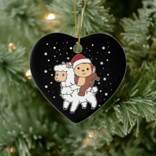 Monkey Lama Weihnachtsschnee Wintertiere Keramik Ornament