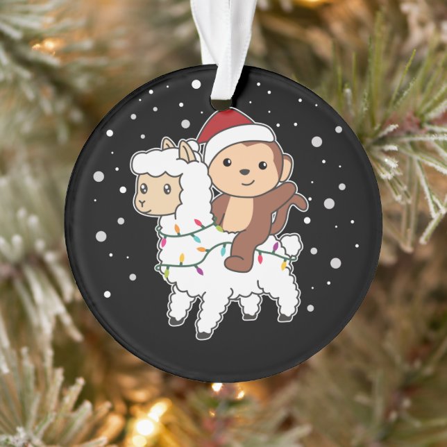 Monkey Lama Weihnachtsschnee Wintertiere Ornament (Baum)