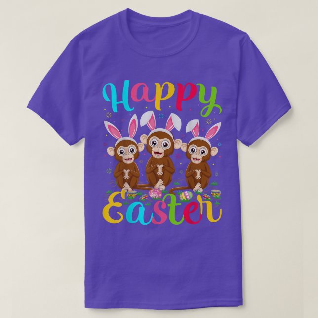 Monkey Lover Funny Ostereier Bunny Monkey Happy E T-Shirt (Design vorne)