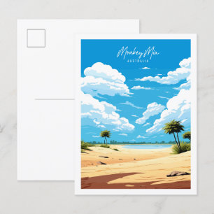 Monkey Mia Australia Vintage Illustration Postkarte
