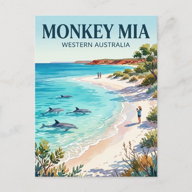 Monkey Mia Australien Postkarte (Vorderseite)